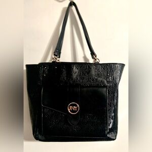 Jones New York Black Embossed Logo Tote with Front Pocket